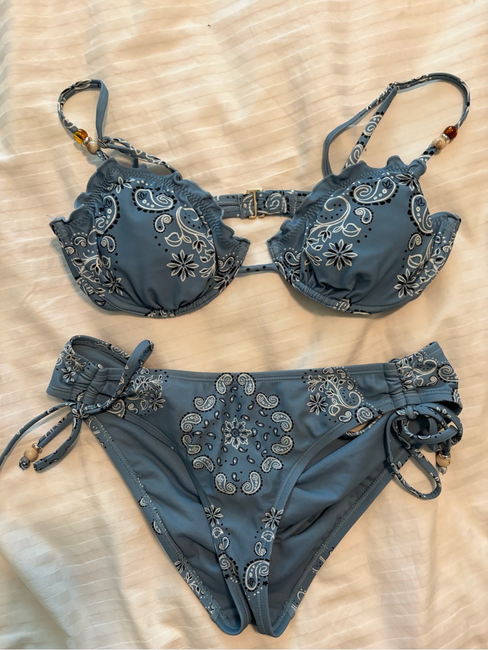 wild fable Blue Paisley Ruffle Push-Up Bikini Set